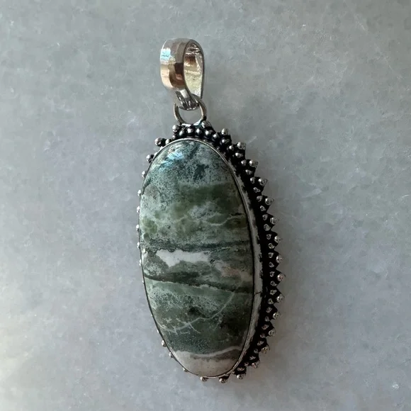 NWOT Sundance Greenscape Pendant, Green Zebra Jasper, Sterling Silver